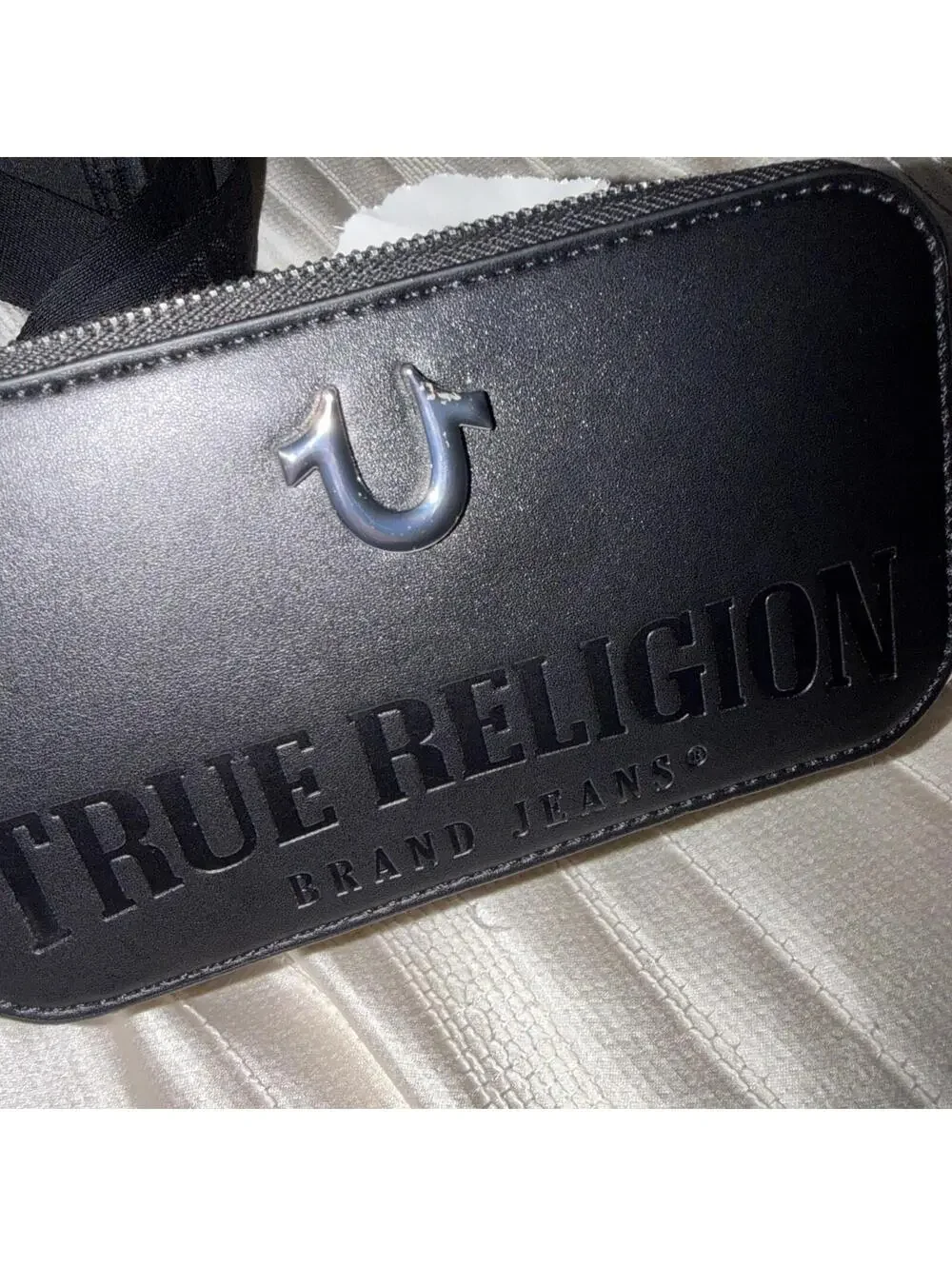 True Religion Designer Black Small Crossbody Bag Zip Closure Adjustable Strap